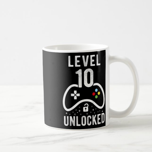 Level 10 Unlocked Video Game 10th Birthday Gift 1  Coffee Mug (Right)