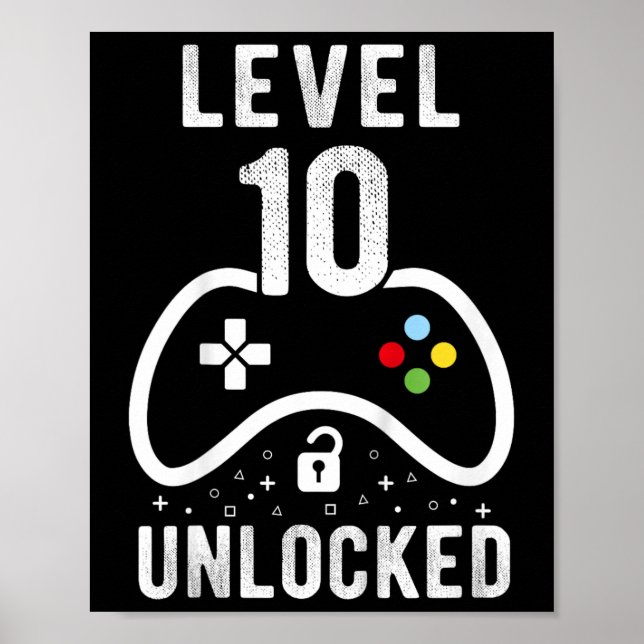 Level 10 Unlocked Video Game 10th Birthday Gift 1  Poster (Front)