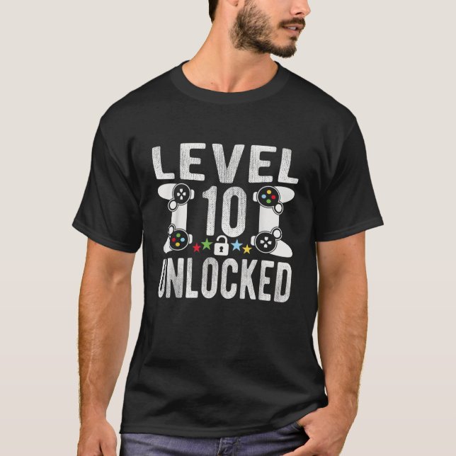 Level 10 Unlocked Video Game 10th Gamer Birthday T-Shirt (Front)