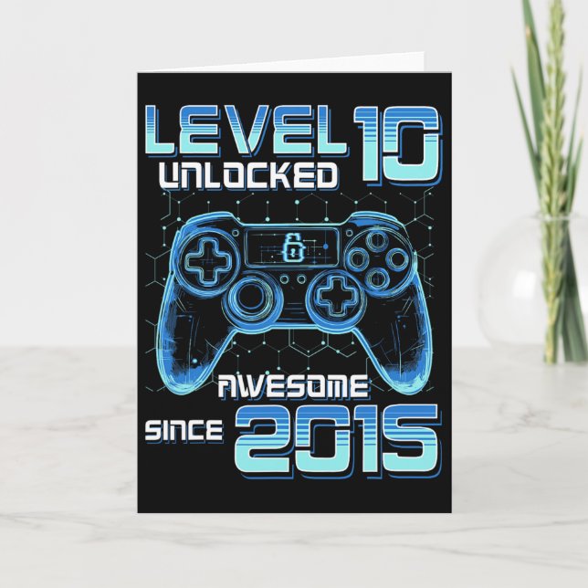 Level 10 Unlocked Video Game Party 10th Birthday G Card (Front)