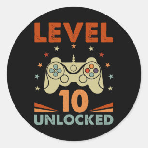 Level 10 Unlocked Video Gamer 10th Birthday 10 Yea Classic Round Sticker
