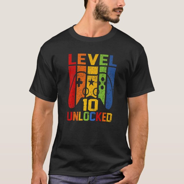 Level 10 Unlocked  Video Gamer 10th Birthday Gamin T-Shirt (Front)