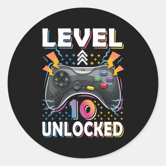Level 10 Unlocked Video Gamer 10Th Gaming Classic Round Sticker (Front)