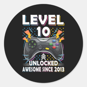Level 10 Unlocked Video Gamer 10Th Gaming Classic Round Sticker