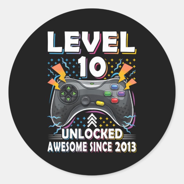 Level 10 Unlocked Video Gamer 10Th Gaming Classic Round Sticker (Front)