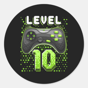 Level 10 Video Game Controller 10th Birthday Gamer Classic Round Sticker