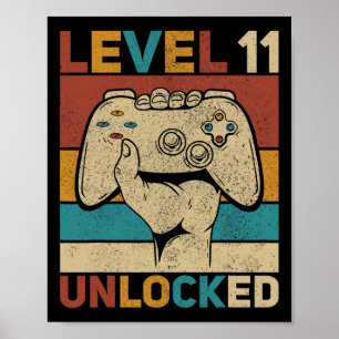 Level 11 Unlocked 11 Year Old Boy Bday Outfit 11th Poster