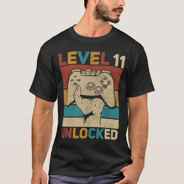 Level 11 Unlocked 11 Year Old Boy Bday Outfit 11th T-Shirt (Front)