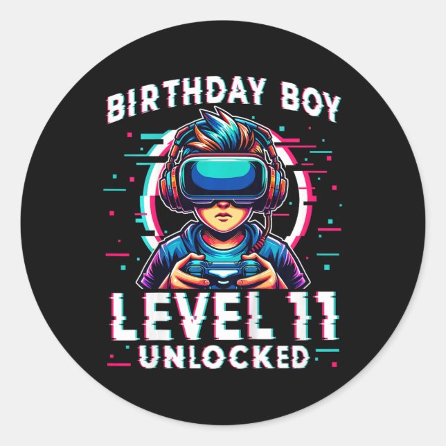Level 11 Unlocked 11 Years Old Birthday Gamer Funn Classic Round Sticker (Front)