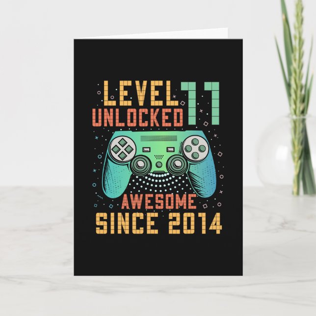 Level 11 Unlocked 11th Birthday 11 Year Old Boy Gi Card (Front)