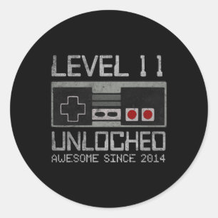 Level 11 Unlocked 11th Birthday 11 Year Old Video Classic Round Sticker