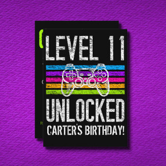 Level 11 Unlocked 11th Birthday Personalised Gamer Invitation