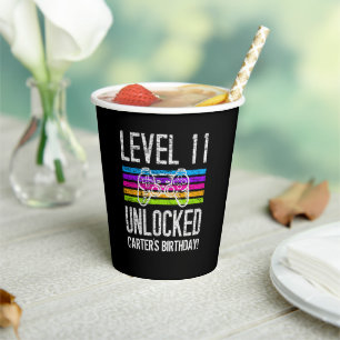 Level 11 Unlocked 11th Birthday Personalised Gamer Paper Cups