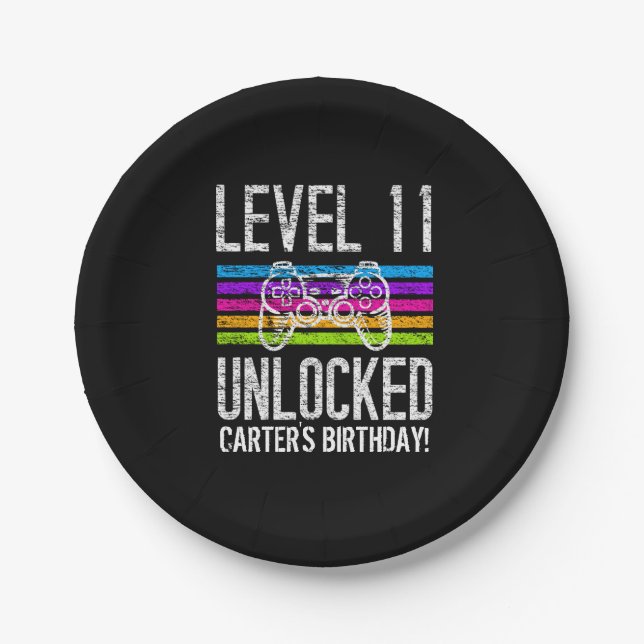 Level 11 Unlocked 11th Birthday Personalised Paper Paper Plate (Front)