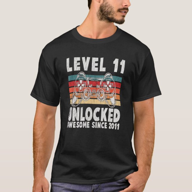 Level 11 Unlocked Awesome Since 2011 Retro Birthda T-Shirt (Front)