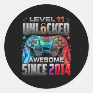 Level 11 Unlocked Awesome Since 2014 11th Birthday Classic Round Sticker