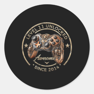 Level 11 Unlocked Awesome Since 2014 11th Birthday Classic Round Sticker