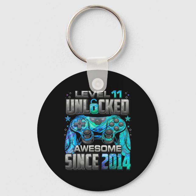 Level 11 Unlocked Awesome Since 2014 11th Birthday Key Ring (Front)
