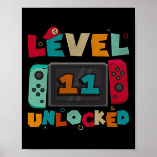 Level 11 Unlocked Gaming Birthday Boys 11th Birthd Poster