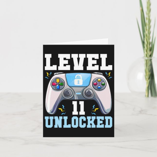 Level 11 Unlocked Video Game 11th Birthday Gamer B Card (Front)