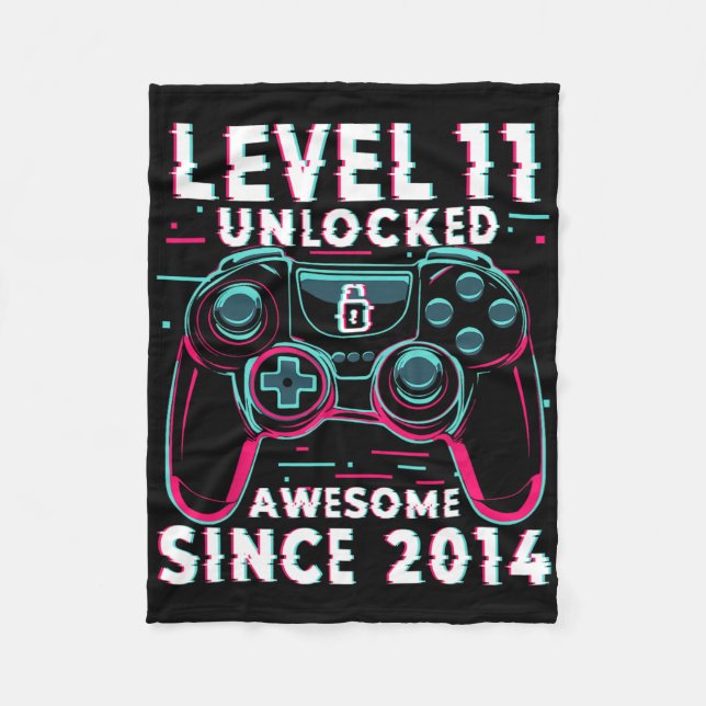 Level 11 Unlocked Video Game 11th Birthday Gamer B Fleece Blanket (Front)