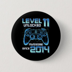 Level 11 Unlocked Video Game Party 11th Birthday G 6 Cm Round Badge