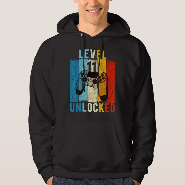 Level 11 Unlocked Video Gamer 11 Year Old 11th Bir Hoodie (Front)