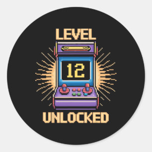 Level 12 Unlock Birthday Gamer 12 Year Old Video G Classic Round Sticker