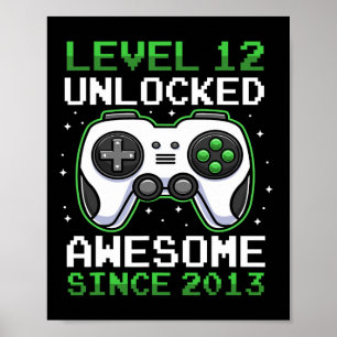 Level 12 Unlocked 12 Years Old Video Gamer Birthda Poster