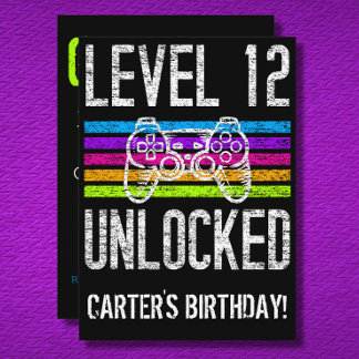 Level 12 Unlocked 12th Birthday Personalised Gamer Invitation