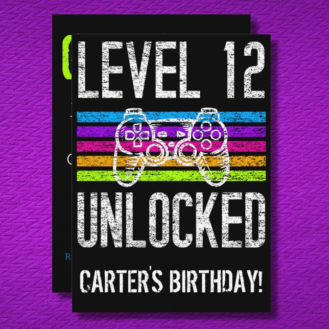 Level 12 Unlocked 12th Birthday Personalised Gamer Invitation (Creator Uploaded)