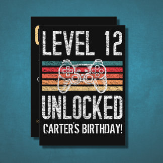 Level 12 Unlocked 12th Birthday Personalised Invitation