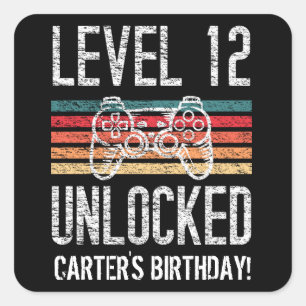 Level 12 Unlocked 12th Birthday Personalised Square Sticker