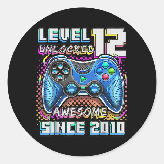 Level 12 Unlocked Awesome 2010 Video Game 12th Classic Round Sticker (Front)