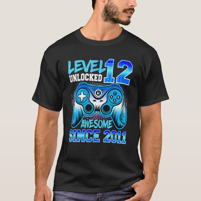 Level 12 Unlocked Awesome 2011 12th Birthday Boys  T-Shirt (Front)