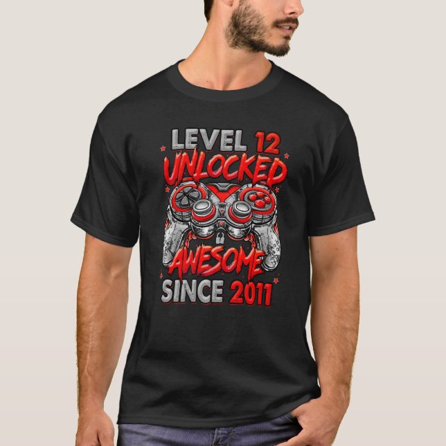Level 12 Unlocked Awesome Since 2011 12th Birthday T-Shirt (Front)
