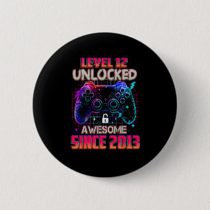 Level 12 Unlocked Awesome Since 2013 Pixel Gamer B 6 Cm Round Badge