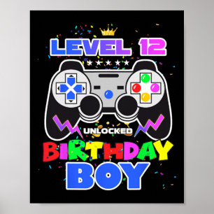 Level 12 Unlocked Birthday Boy 12th Birthday Video Poster