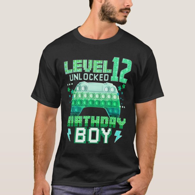 Level 12 Unlocked Birthday Boy Pop It Gamepad Game T-Shirt (Front)