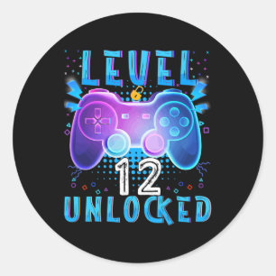 Level 12 Unlocked Video Game 12th Birthday Gamer B Classic Round Sticker