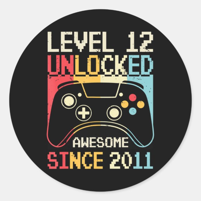 Level 12 Unlocked Video Game 12th Birthday Gamer B Classic Round Sticker (Front)