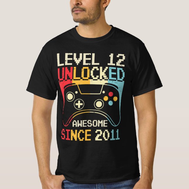 Level 12 Unlocked Video Game 12th Birthday Gamer B T-Shirt (Front)