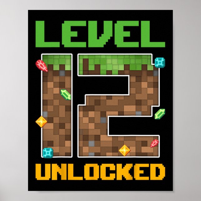 Level 12 Unlocked Video Game Number Pixel 12 Years Poster (Front)