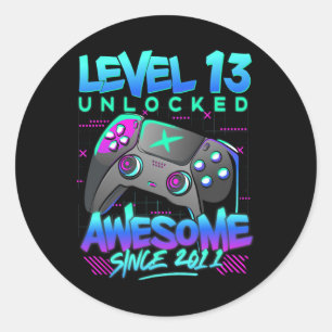 Level 13 Unlocked 13 Years Old Boy Birthday 13th B Classic Round Sticker