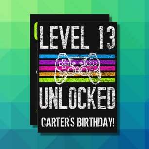 Level 13 Unlocked 13th Birthday Personalised Gamer Invitation