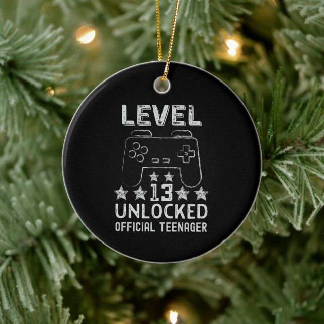 Level 13 unlocked official teenager 13th birthday ceramic ornament (Tree)