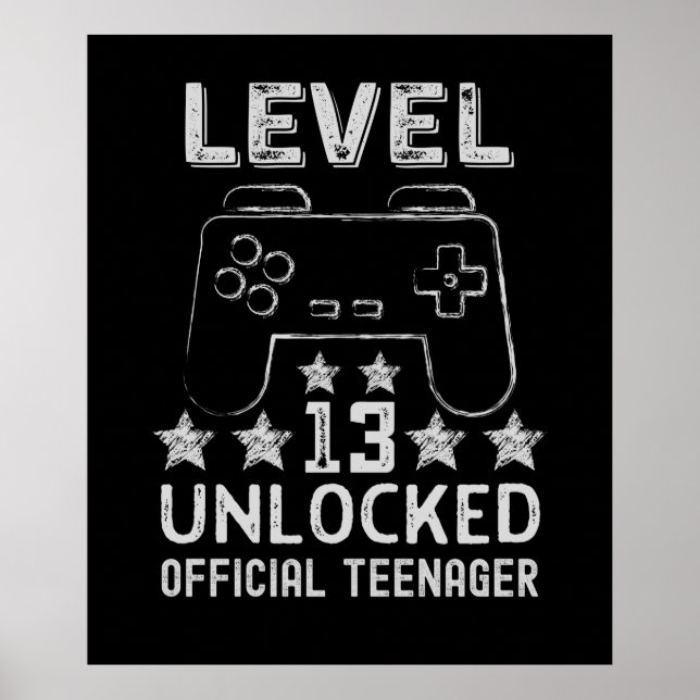 Level 13 unlocked official teenager 13th birthday poster (Front)