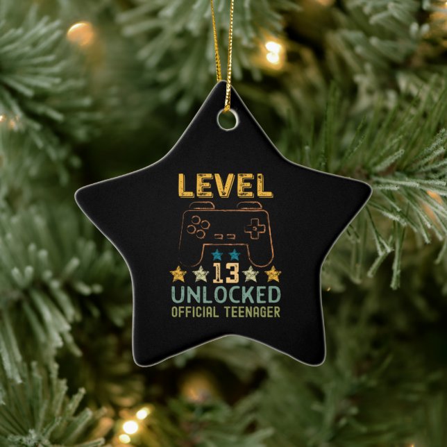 Level 13 unlocked official teenager funny gamers ceramic ornament (Tree)