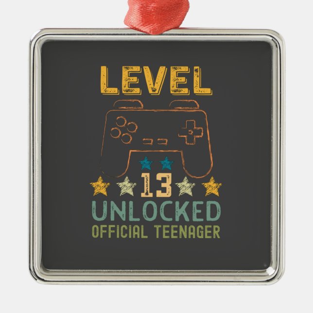 Level 13 unlocked official teenager funny gamers metal ornament (Front)