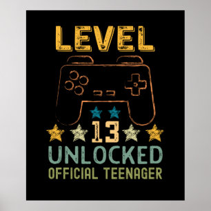 Level 13 unlocked official teenager funny gamers poster